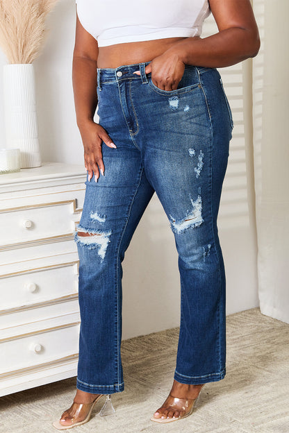 Judy Blue Full Size Mid Rise Hand Sand & Destroy Bootcut Jeans - Premium Jeans from Trendsi - Just $46.99! Shop now at 5th & Barnett Online Boutique 