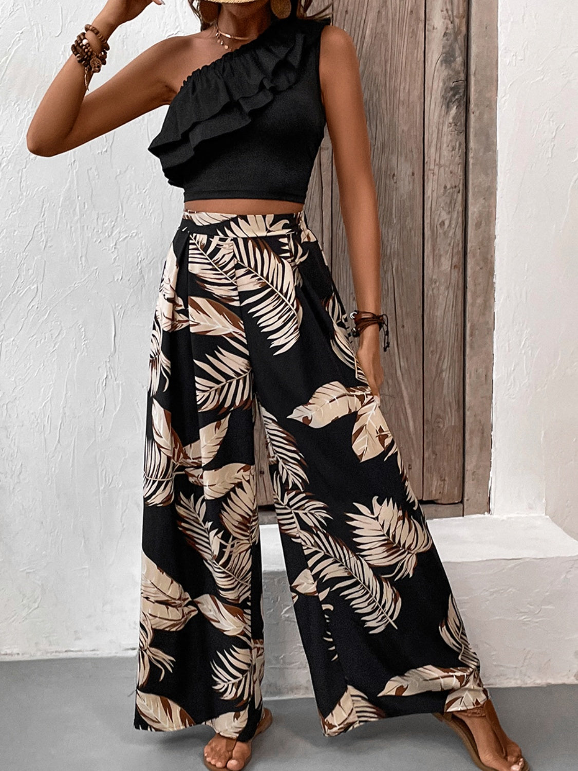 Ruffled Sleeveless Top and Printed Pants Set - Premium women from 5th & Barnett Online Boutique - Just $37.99! Shop now at 5th & Barnett Online Boutique 