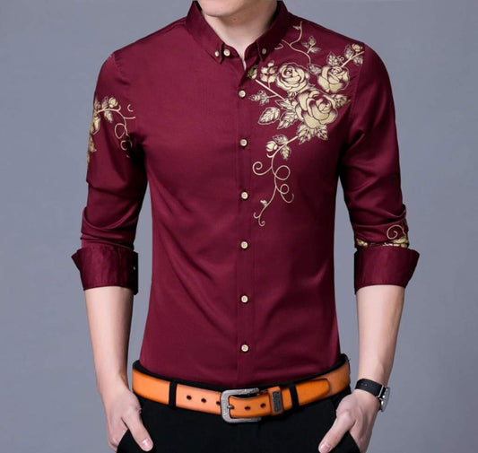 Mens Slim Fit Long Sleeve Floral Shirt - Premium Dress Shirts from 5th & Barnett Creative Fashions - Just $38.99! Shop now at 5th & Barnett Creative Fashions 