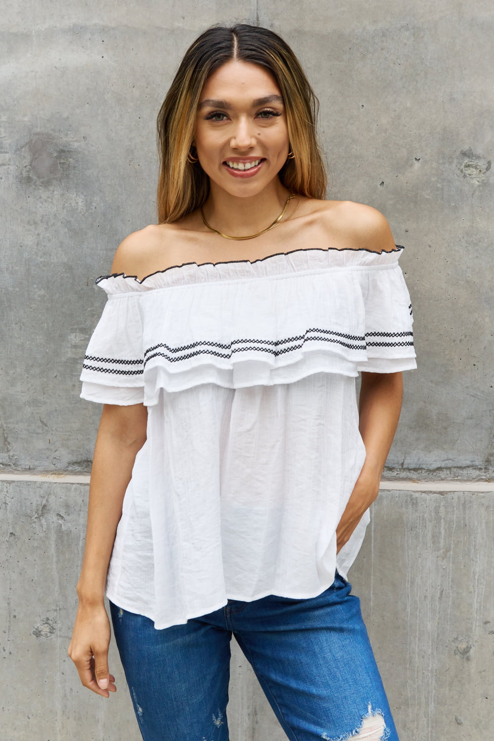 ODDI Full Size Off The Shoulder Ruffle Blouse - Premium  from 5th & Barnett Creative Fashions - Just $22.99! Shop now at 5th & Barnett Online Boutique 