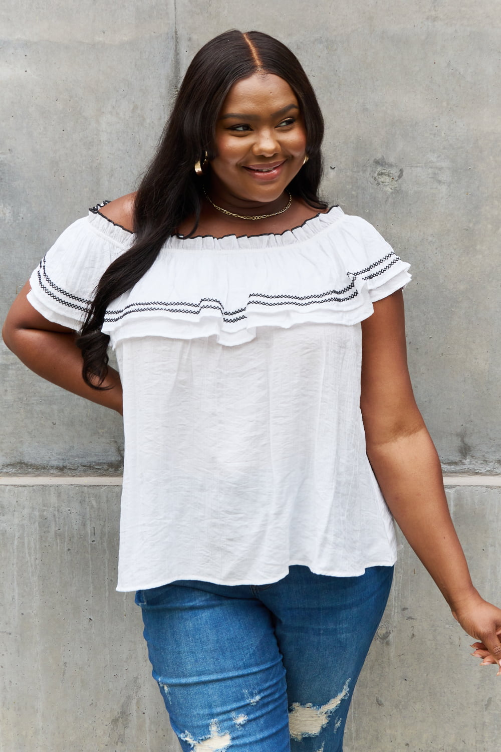 ODDI Full Size Off The Shoulder Ruffle Blouse - Premium  from 5th & Barnett Creative Fashions - Just $22.99! Shop now at 5th & Barnett Online Boutique 