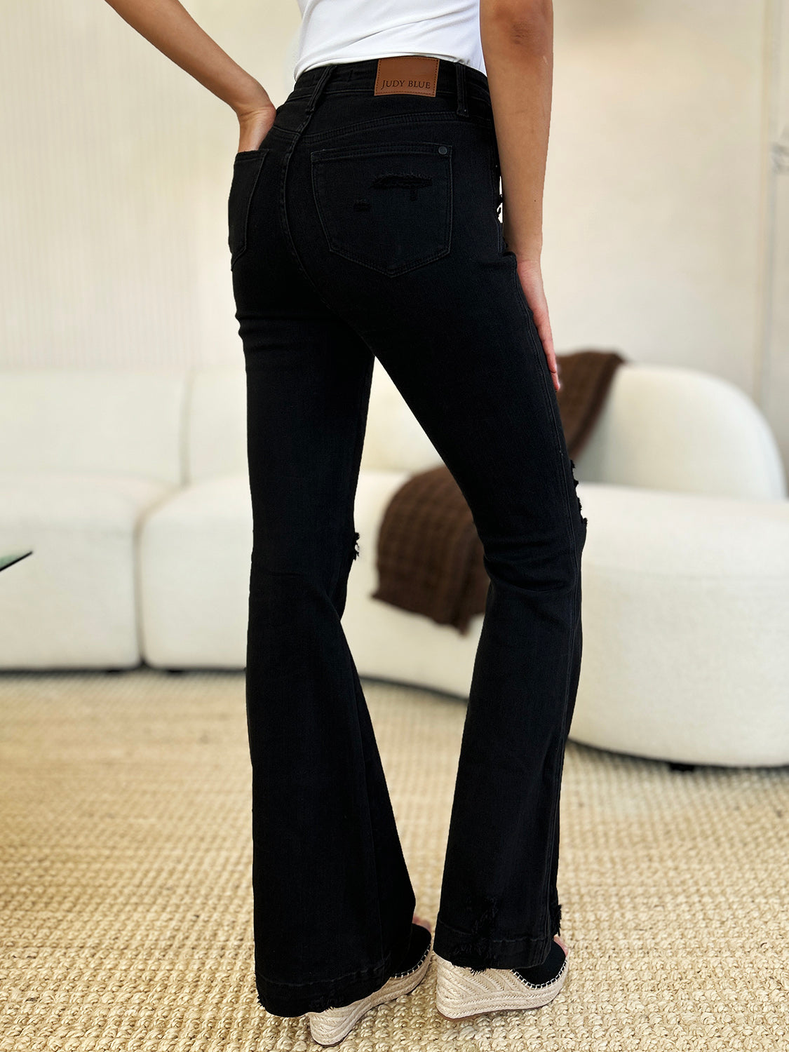 Judy Blue Full Size High Waist Distressed Flare Jeans - Premium Jeans from Trendsi - Just $46.99! Shop now at 5th & Barnett Online Boutique 