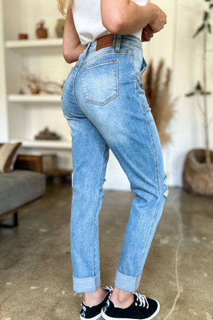 Judy Blue Distressed Straight Jeans with Patch Pockets - Premium Jeans from 5th & Barnett Online Boutique - Just $46.99! Shop now at 5th & Barnett Online Boutique 