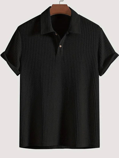 Men's Waffle-Knit Collared Neck Short Sleeve Polo - Premium Men's Clothing from 5th & Barnett Online Boutique - Just $25.99! Shop now at 5th & Barnett Online Boutique 