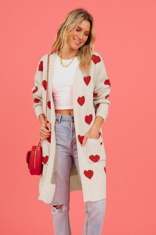 Heart Graphic Open Front Cardigan with Pockets - Premium Jackets & Coats from Trendsi - Just $32.99! Shop now at 5th & Barnett Creative Fashions 