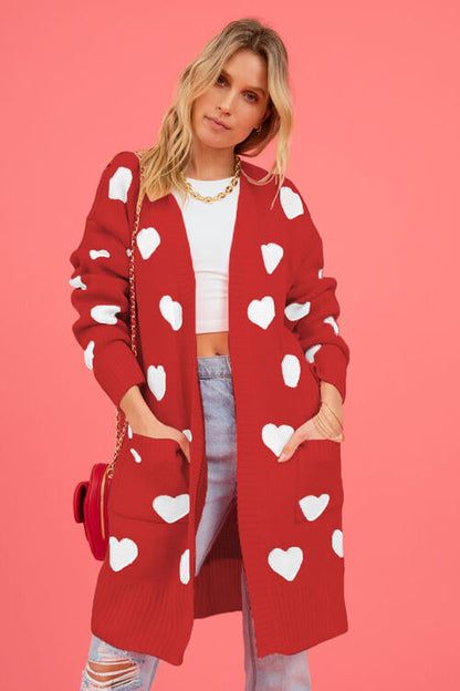 Heart Graphic Open Front Cardigan with Pockets - Premium Jackets & Coats from Trendsi - Just $0! Shop now at 5th & Barnett Creative Fashions 