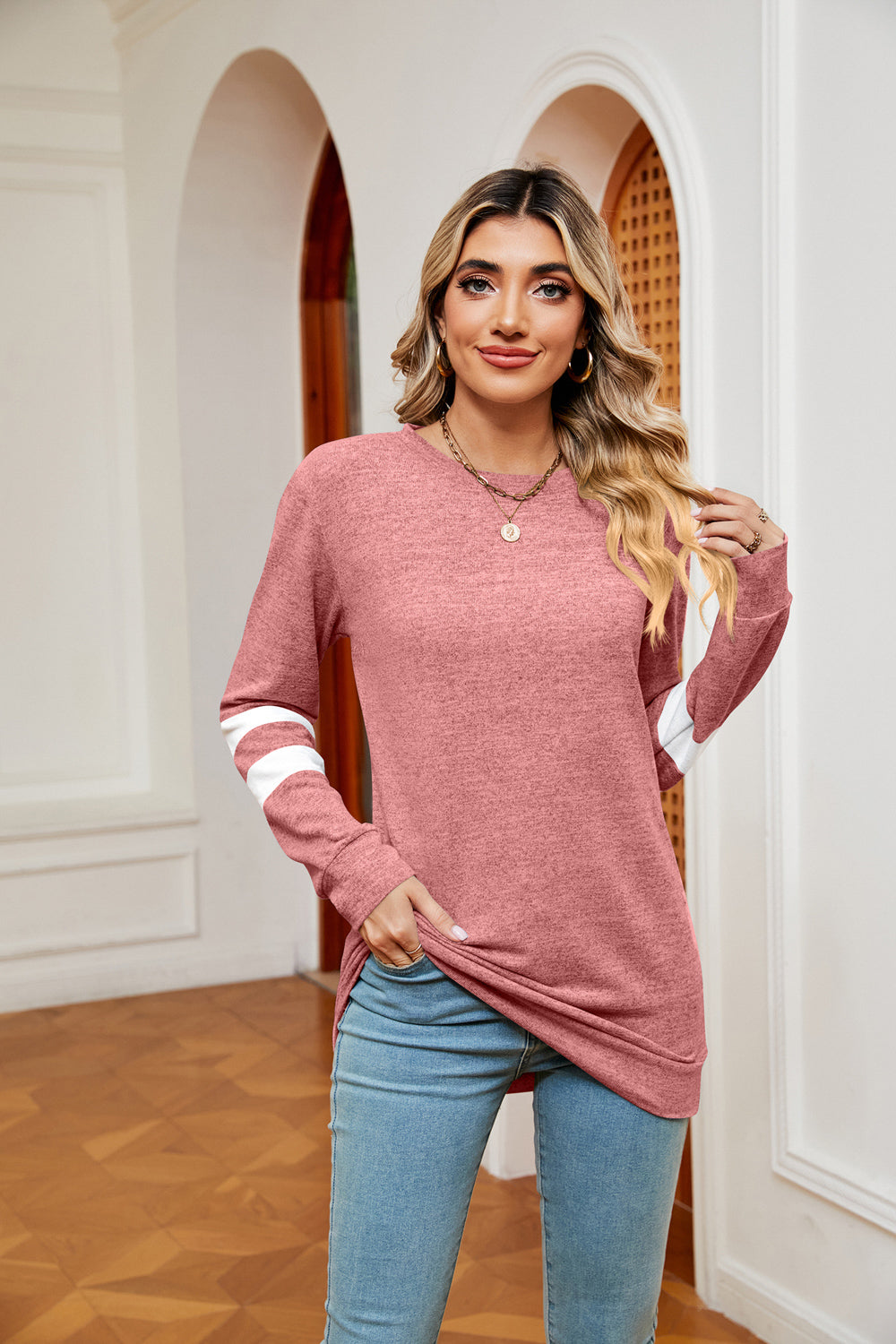 Round Neck Long Sleeve Top - Premium Activewear from 5th & Barnett Creative Fashions - Just $15.99! Shop now at 5th & Barnett Creative Fashions 