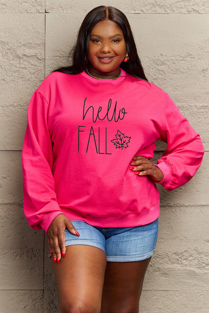 Simply Love Full Size HELLO FALL Graphic Sweatshirt - Premium Activewear from Trendsi - Just $34.99! Shop now at 5th & Barnett Creative Fashions 