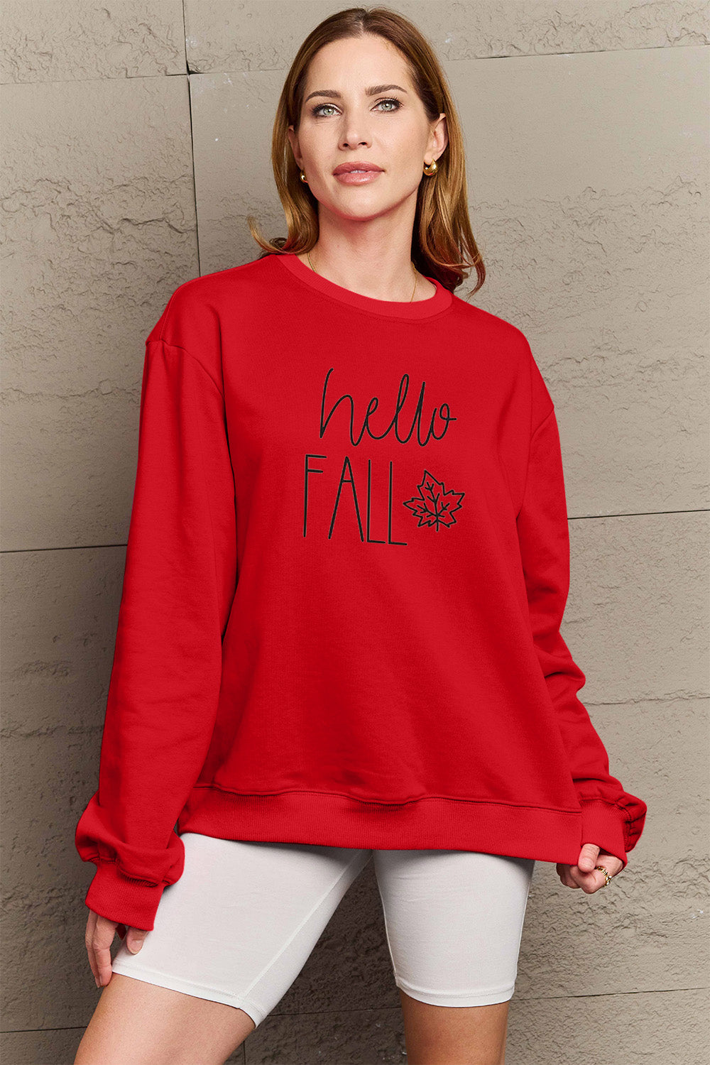 Simply Love Full Size HELLO FALL Graphic Sweatshirt - Premium Activewear from 5th & Barnett Creative Fashions - Just $34.99! Shop now at 5th & Barnett Creative Fashions 