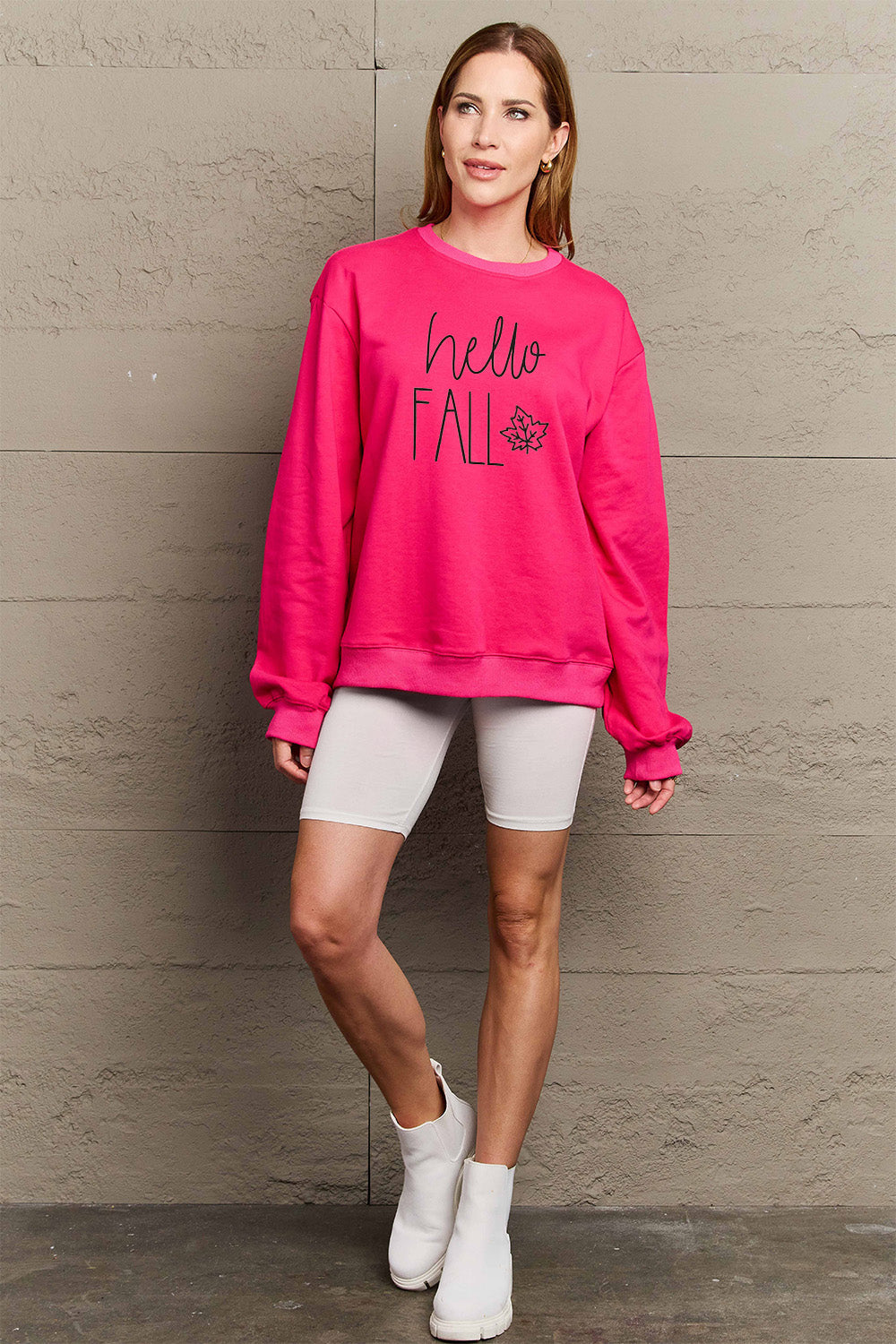 Simply Love Full Size HELLO FALL Graphic Sweatshirt - Premium Activewear from 5th & Barnett Creative Fashions - Just $34.99! Shop now at 5th & Barnett Creative Fashions 