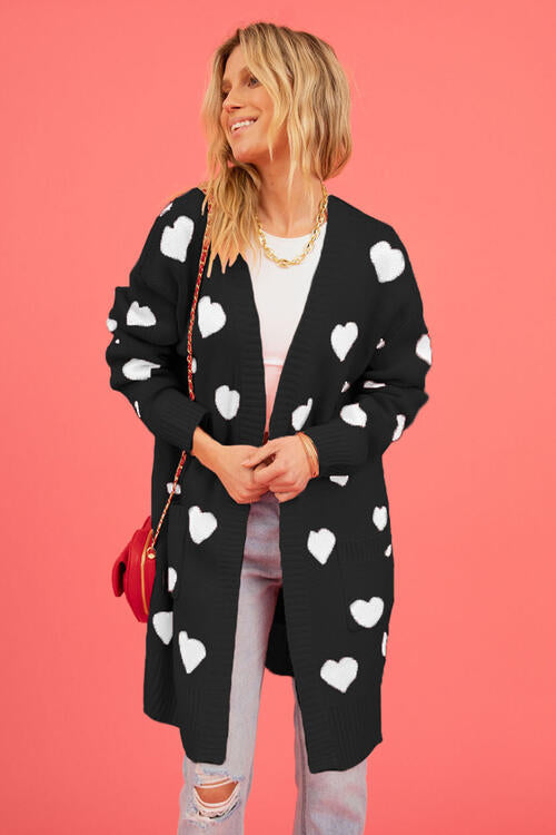 Heart Graphic Open Front Cardigan with Pockets - Premium Jackets & Coats from Trendsi - Just $32.99! Shop now at 5th & Barnett Creative Fashions 