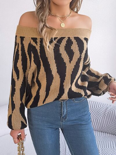 Off-Shoulder Animal Print Long Sleeve Sweater - Premium  from 5th & Barnett Creative Fashions - Just $28.99! Shop now at 5th & Barnett Creative Fashions 