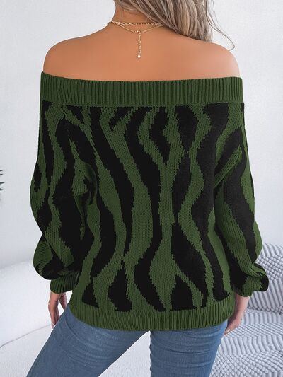 Off-Shoulder Animal Print Long Sleeve Sweater - Premium  from 5th & Barnett Creative Fashions - Just $28.99! Shop now at 5th & Barnett Creative Fashions 