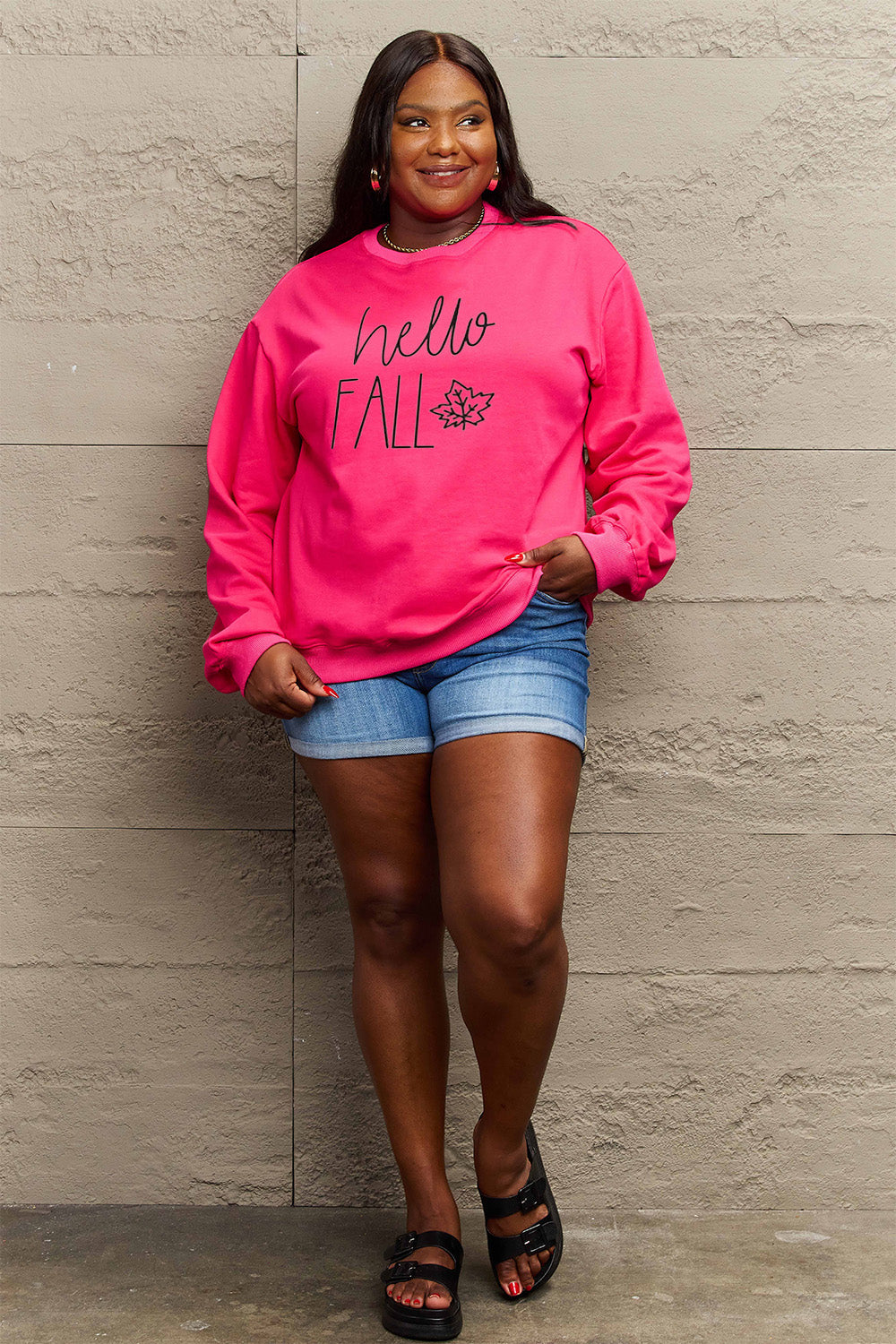 Simply Love Full Size HELLO FALL Graphic Sweatshirt - Premium Activewear from 5th & Barnett Creative Fashions - Just $34.99! Shop now at 5th & Barnett Creative Fashions 