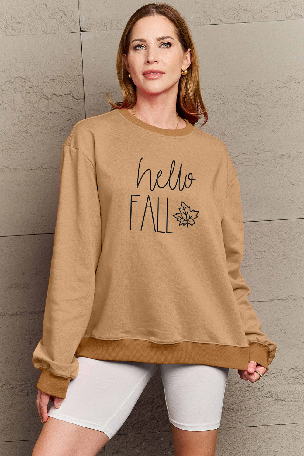 Simply Love Full Size HELLO FALL Graphic Sweatshirt - Premium Activewear from 5th & Barnett Creative Fashions - Just $34.99! Shop now at 5th & Barnett Creative Fashions 