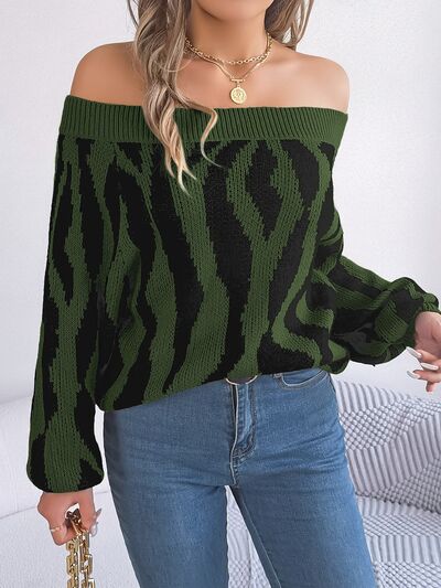 Off-Shoulder Animal Print Long Sleeve Sweater - Premium  from 5th & Barnett Creative Fashions - Just $28.99! Shop now at 5th & Barnett Creative Fashions 