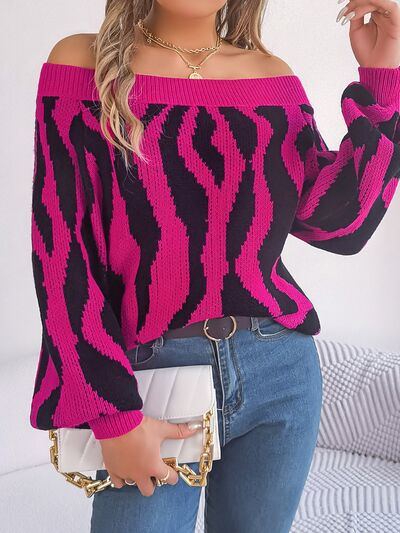 Off-Shoulder Animal Print Long Sleeve Sweater - Premium  from 5th & Barnett Creative Fashions - Just $28.99! Shop now at 5th & Barnett Creative Fashions 