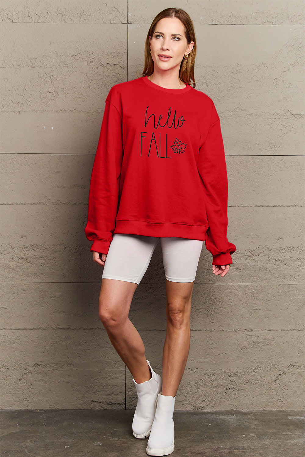 Simply Love Full Size HELLO FALL Graphic Sweatshirt - Premium Activewear from Trendsi - Just $34.99! Shop now at 5th & Barnett Creative Fashions 