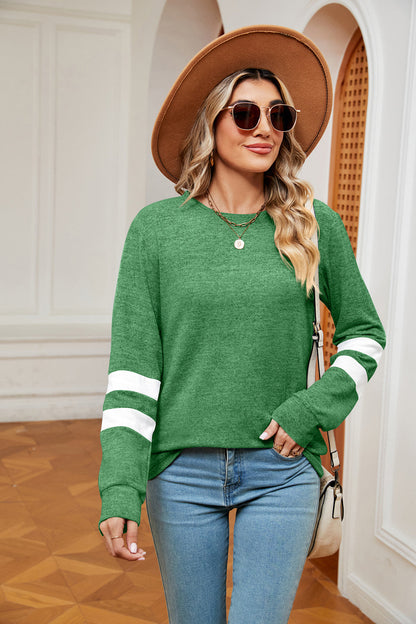 Round Neck Long Sleeve Top - Premium  from Trendsi - Just $15.99! Shop now at 5th & Barnett Creative Fashions 