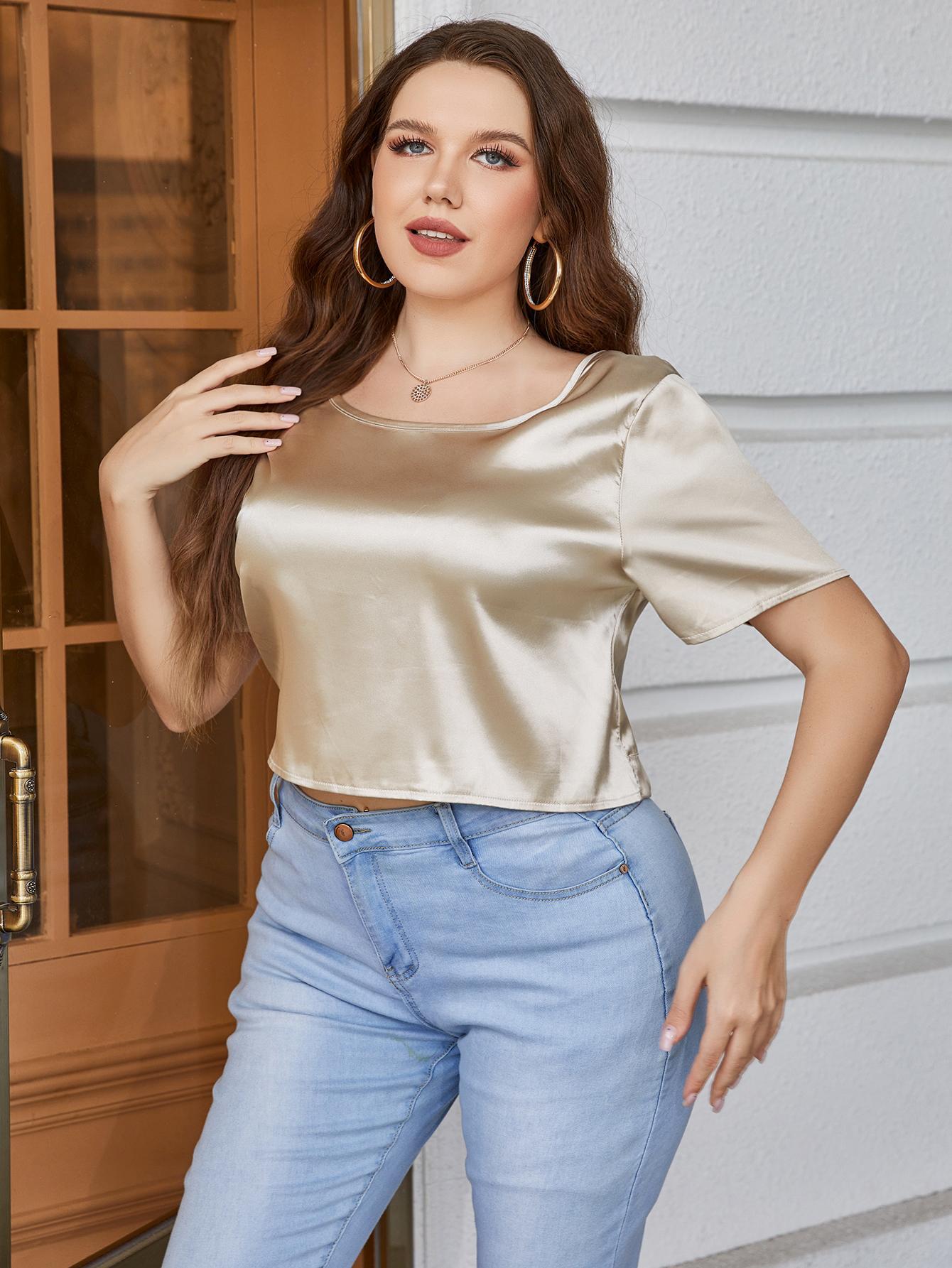 Plus Size Short Sleeve Tie Back Blouse - Premium Women's Clothing from 5th & Barnett Creative Fashions - Just $15.99! Shop now at 5th & Barnett Creative Fashions 