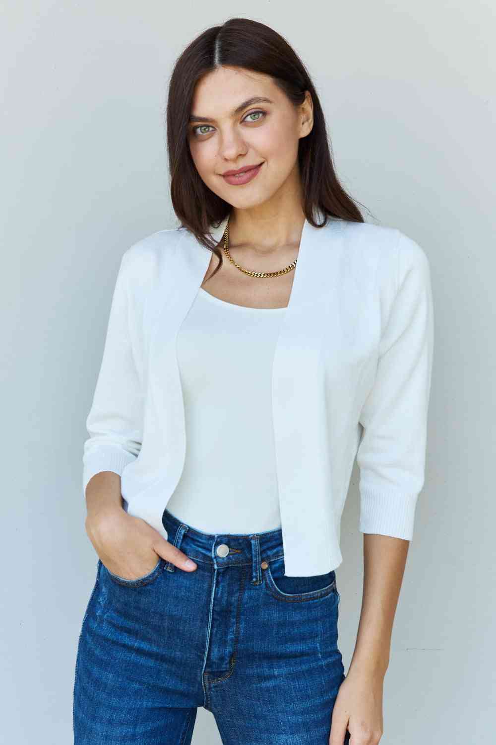 Doublju  3/4 Sleeve Cropped Cardigan in Ivory - Premium Other from 5th & Barnett Creative Fashions - Just $25.99! Shop now at 5th & Barnett Creative Fashions 