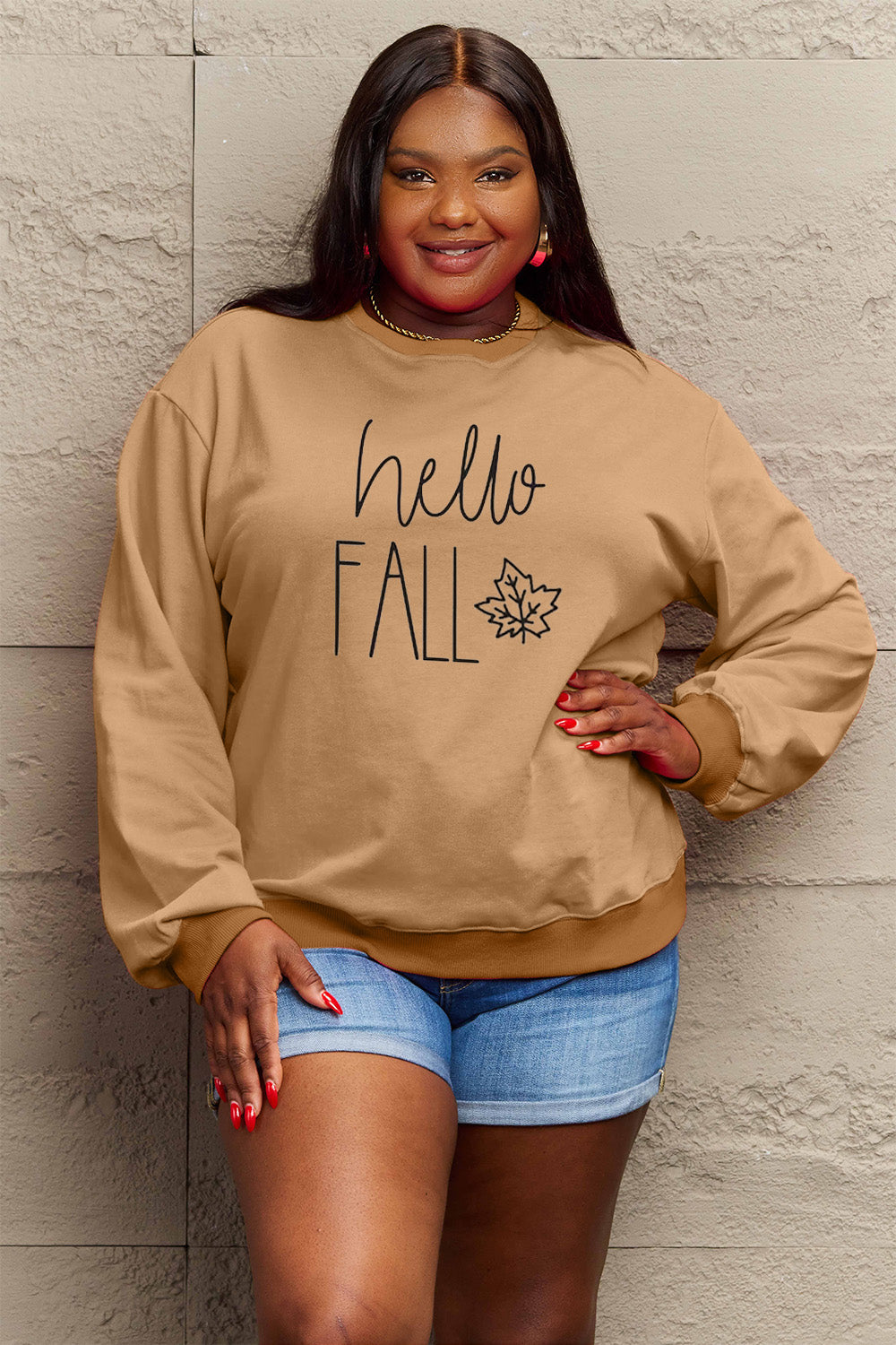 Simply Love Full Size HELLO FALL Graphic Sweatshirt - Premium Activewear from 5th & Barnett Creative Fashions - Just $34.99! Shop now at 5th & Barnett Creative Fashions 