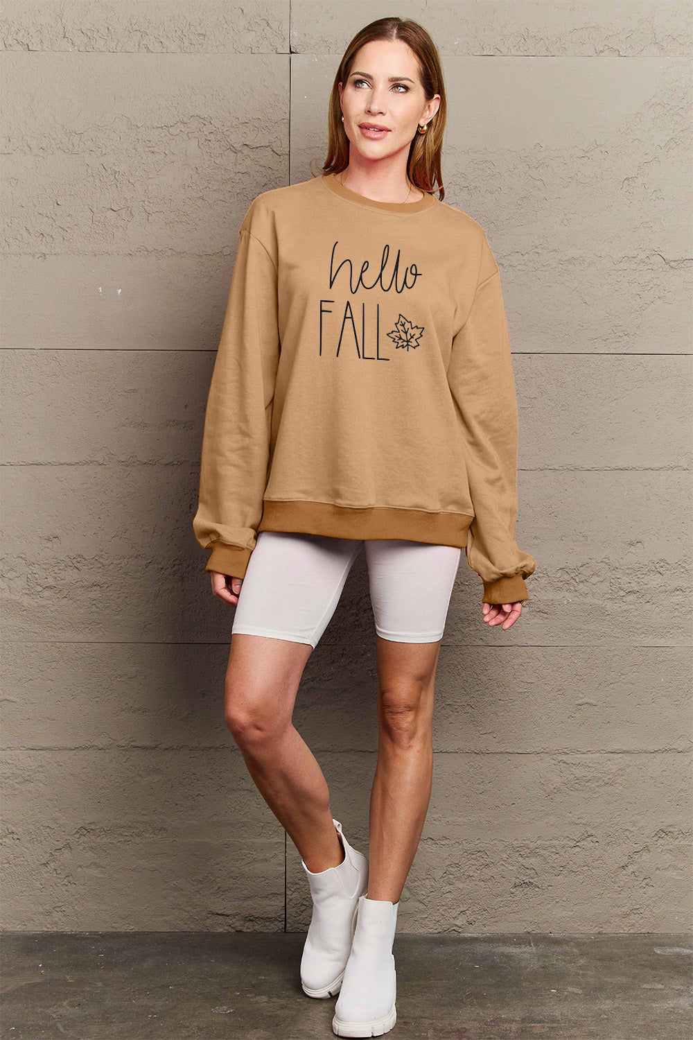 Simply Love Full Size HELLO FALL Graphic Sweatshirt - Premium Activewear from 5th & Barnett Creative Fashions - Just $34.99! Shop now at 5th & Barnett Creative Fashions 