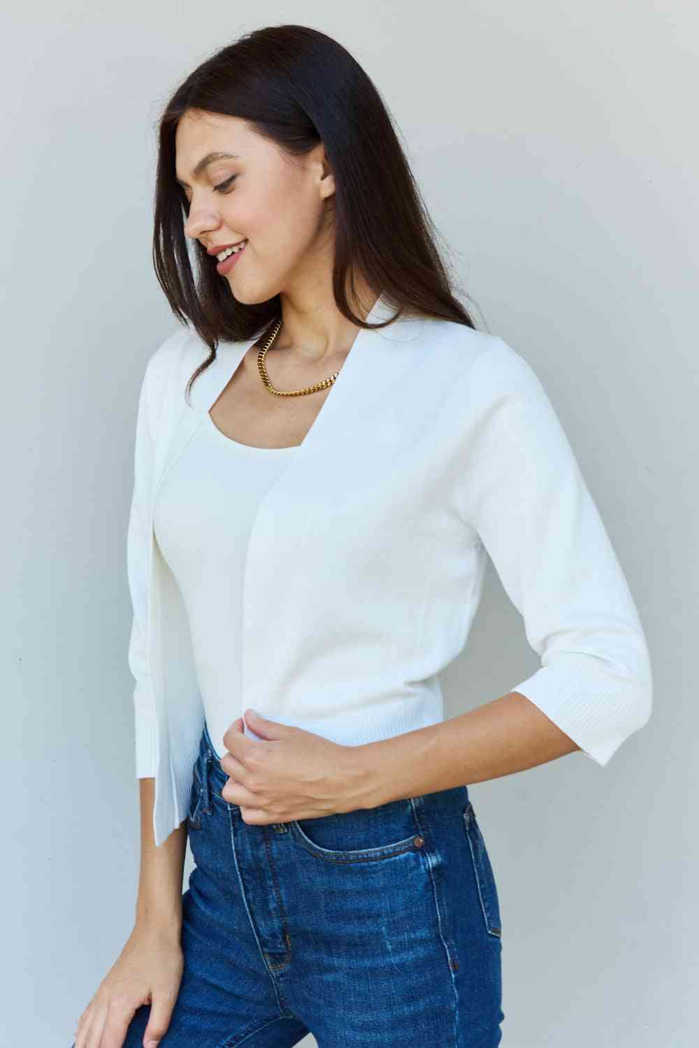 Doublju  3/4 Sleeve Cropped Cardigan in Ivory - Premium Other from 5th & Barnett Creative Fashions - Just $25.99! Shop now at 5th & Barnett Creative Fashions 