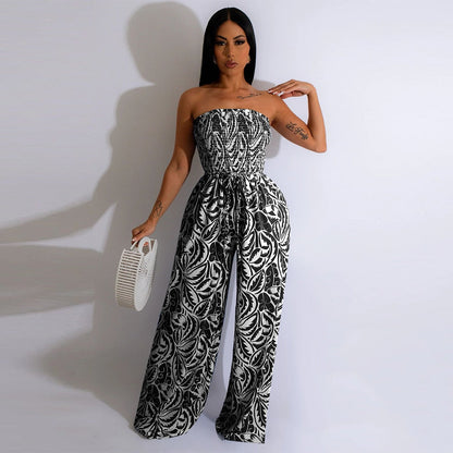 FLORAL PRINT OFF SHOULDER SMOCKED JUMPSUIT - Premium  from 500 products - Just $39.99! Shop now at 5th & Barnett Creative Fashions 