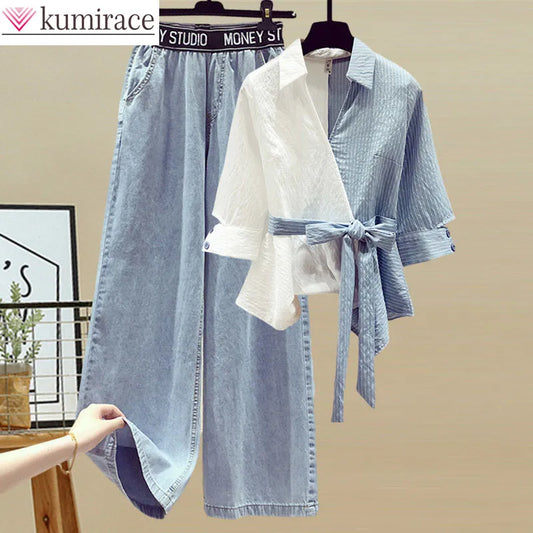 Kumirace Stitched Chiffon Denim Pant Set - Premium Women's Clothing from 5th & Barnett Creative Fashions - Just $25.99! Shop now at 5th & Barnett Online Boutique 