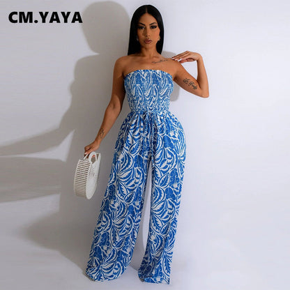 FLORAL PRINT OFF SHOULDER SMOCKED JUMPSUIT - Premium  from 500 products - Just $39.99! Shop now at 5th & Barnett Creative Fashions 