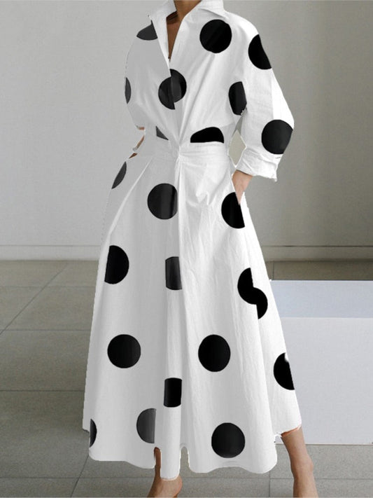 Autumn Dress Long Sleeve Dot Print Elegant Maxi Dresses For Women 2023 White Casual V Neck Shirt Party Long Dress Robe Femme - Premium Women's Clothing from 5th & Barnett Creative Fashions  - Just $22.82! Shop now at 5th & Barnett Creative Fashions 