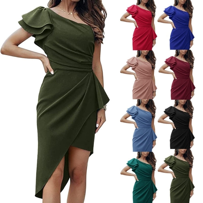 ONE SHOULDER COCKTAIL DRESS - Premium  from 500 products - Just $36.99! Shop now at 5th & Barnett Creative Fashions 