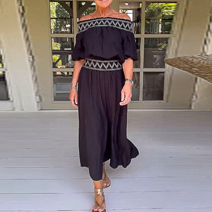 BOHEMIAN OFF-SHOULDER STRAIGHT-LEG JUMPSUIT - Premium  from 500 products - Just $39.99! Shop now at 5th & Barnett Creative Fashions 