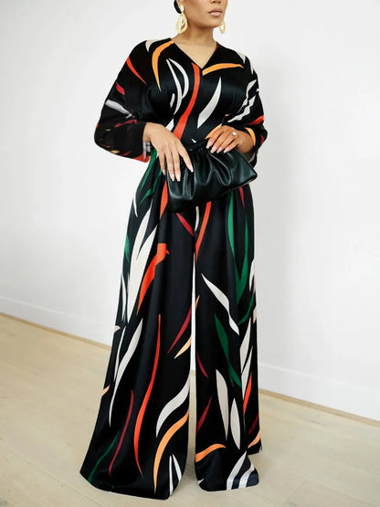 V Neck Mixed Print Wide Leg Jumpsuits - Premium Women's Clothing from 5th & Barnett Creative Fashions - Just $29.99! Shop now at 5th & Barnett Online Boutique 