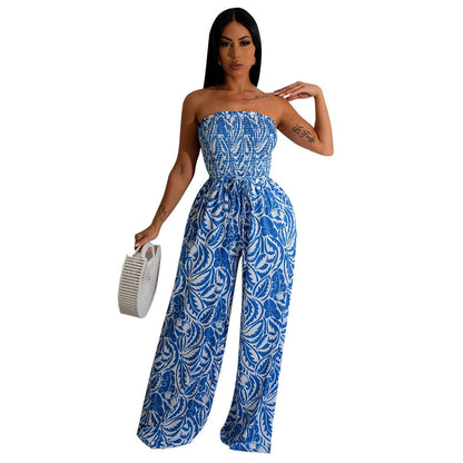 FLORAL PRINT OFF SHOULDER SMOCKED JUMPSUIT - Premium  from 500 products - Just $39.99! Shop now at 5th & Barnett Creative Fashions 