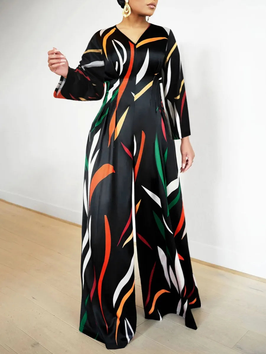 V Neck Mixed Print Wide Leg Jumpsuits - Premium Women's Clothing from 5th & Barnett Creative Fashions - Just $29.99! Shop now at 5th & Barnett Online Boutique 