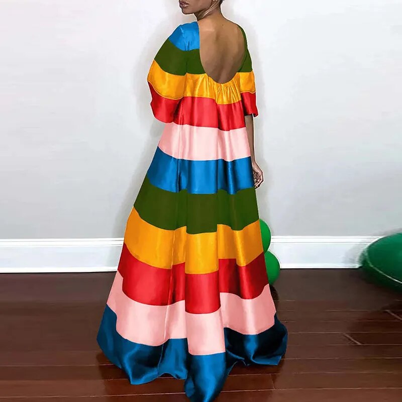 Lipswag's Rainbow O Neck Backless Maxi Party Dress - Premium Women's Clothing from 5th & Barnett Creative Fashions - Just $76.99! Shop now at 5th & Barnett Online Boutique 