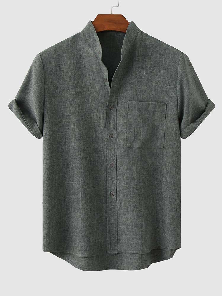 ZAFUL Cotton Shirts for Men Solid Linen Textured Streetwear Blouses Summer Short-sleeves Shirts Casual Tops with Front Pocket - Premium  from 500 products - Just $29.99! Shop now at 5th & Barnett Creative Fashions 