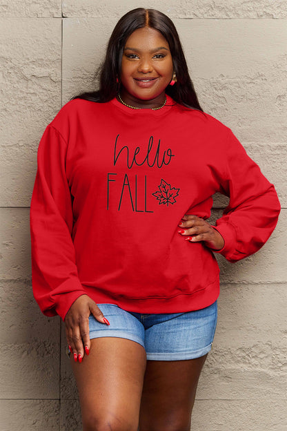 Simply Love Full Size HELLO FALL Graphic Sweatshirt - Premium Activewear from 5th & Barnett Creative Fashions - Just $34.99! Shop now at 5th & Barnett Creative Fashions 