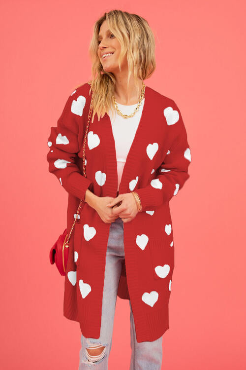 Heart Graphic Open Front Cardigan with Pockets - Premium Jackets & Coats from Trendsi - Just $32.99! Shop now at 5th & Barnett Creative Fashions 