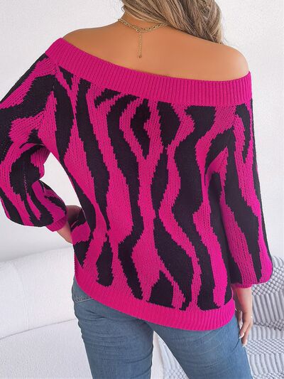 Off-Shoulder Animal Print Long Sleeve Sweater - Premium  from 5th & Barnett Creative Fashions - Just $28.99! Shop now at 5th & Barnett Creative Fashions 