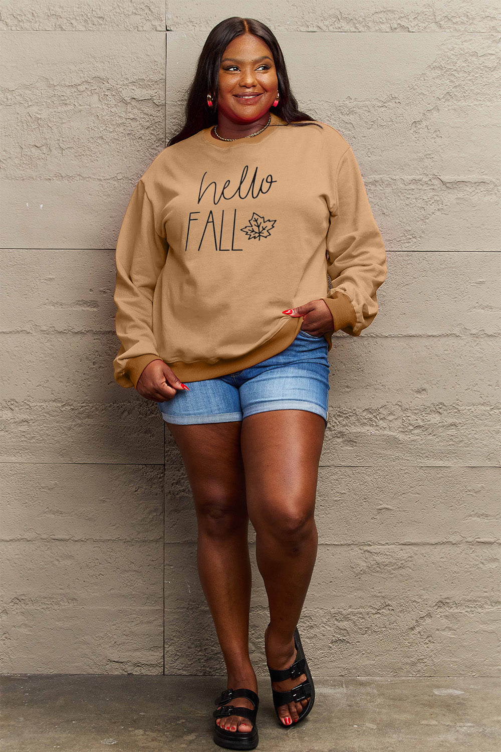 Simply Love Full Size HELLO FALL Graphic Sweatshirt - Premium Activewear from Trendsi - Just $34.99! Shop now at 5th & Barnett Creative Fashions 