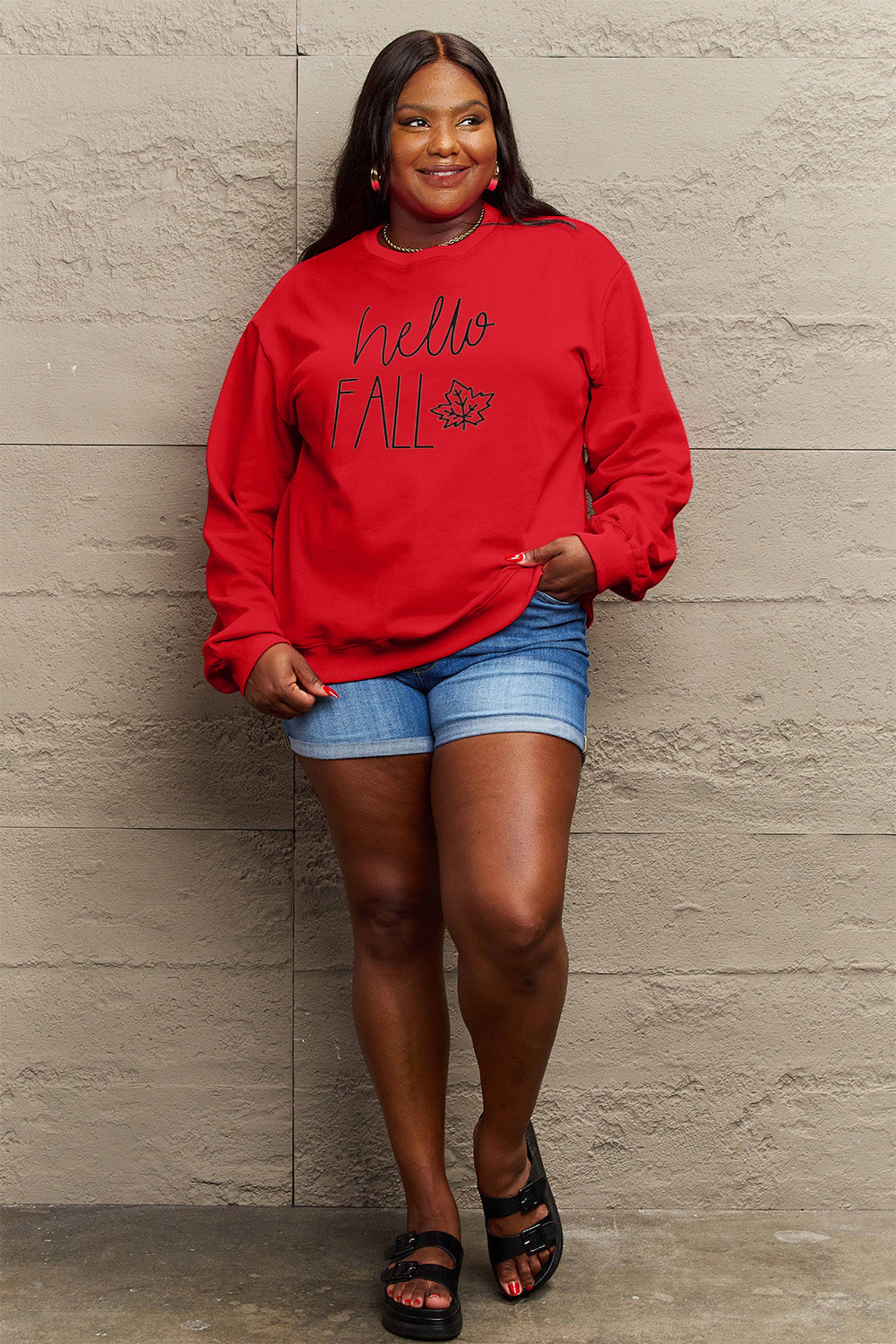 Simply Love Full Size HELLO FALL Graphic Sweatshirt - Premium Activewear from 5th & Barnett Creative Fashions - Just $34.99! Shop now at 5th & Barnett Creative Fashions 