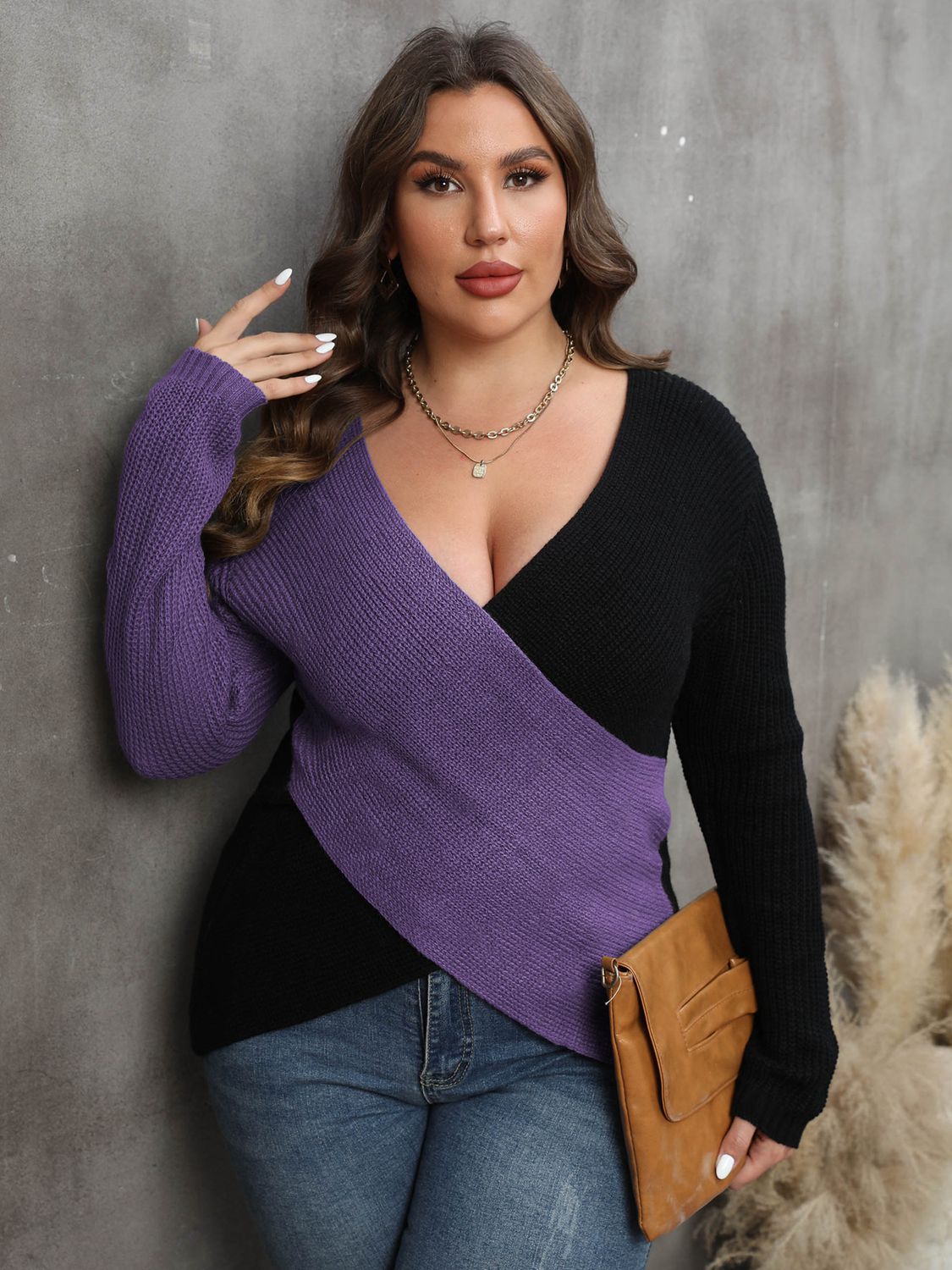 Plus Size Two-Tone Surplice Neck Sweater - Premium Tops & Blouses from 5th & Barnett Creative Fashions - Just $32.99! Shop now at 5th & Barnett Creative Fashions 