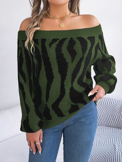 Off-Shoulder Animal Print Long Sleeve Sweater - Premium  from 5th & Barnett Creative Fashions - Just $28.99! Shop now at 5th & Barnett Creative Fashions 