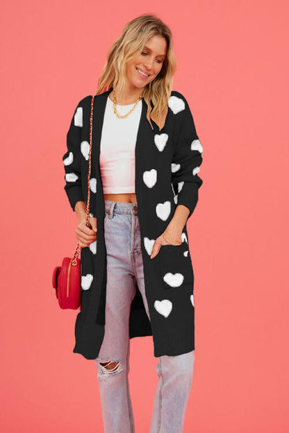 Heart Graphic Open Front Cardigan with Pockets - Premium Jackets & Coats from Trendsi - Just $32.99! Shop now at 5th & Barnett Creative Fashions 