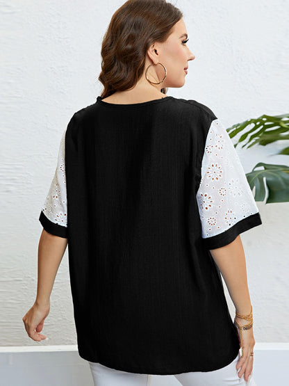 Plus Size Contrast Decorative Button Half Sleeve Top - Premium Tops & Blouses from 5th & Barnett Creative Fashions - Just $14.99! Shop now at 5th & Barnett Creative Fashions 