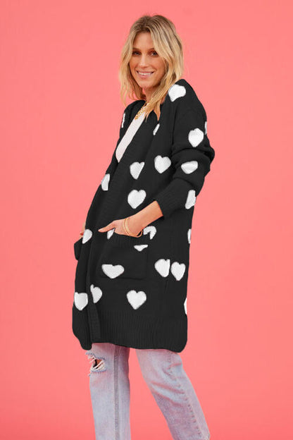 Heart Graphic Open Front Cardigan with Pockets - Premium Jackets & Coats from Trendsi - Just $32.99! Shop now at 5th & Barnett Creative Fashions 